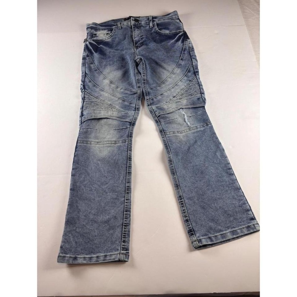 Y2K Akademiks Moto Cropped Jeans Size 14 Light Wash 2000s Streetwear Biker Denim